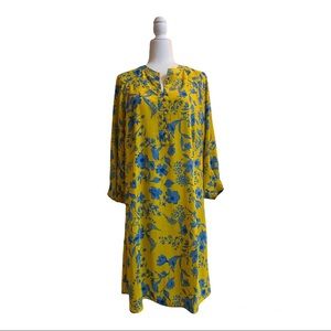 CAbi Lemon Drop Yellow Blue Floral Print Midi Dress Women Size XL NWT